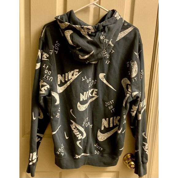 Nike Hoodie Adult Small  Just Do It Script Sweatshirt Fleece All Over Print VGUC - Picture 3 of 3